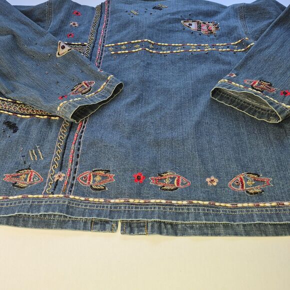Chico's Design 100% Cotton Size 3, Blue Denim Embroidery, A Few Embroidery Flaws - Picture 13 of 16